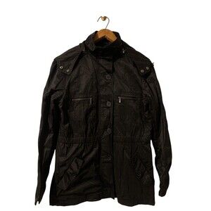 Zara Woman Jacket Womens Large Black Utility Hooded Safari Cotton Blend Pockets